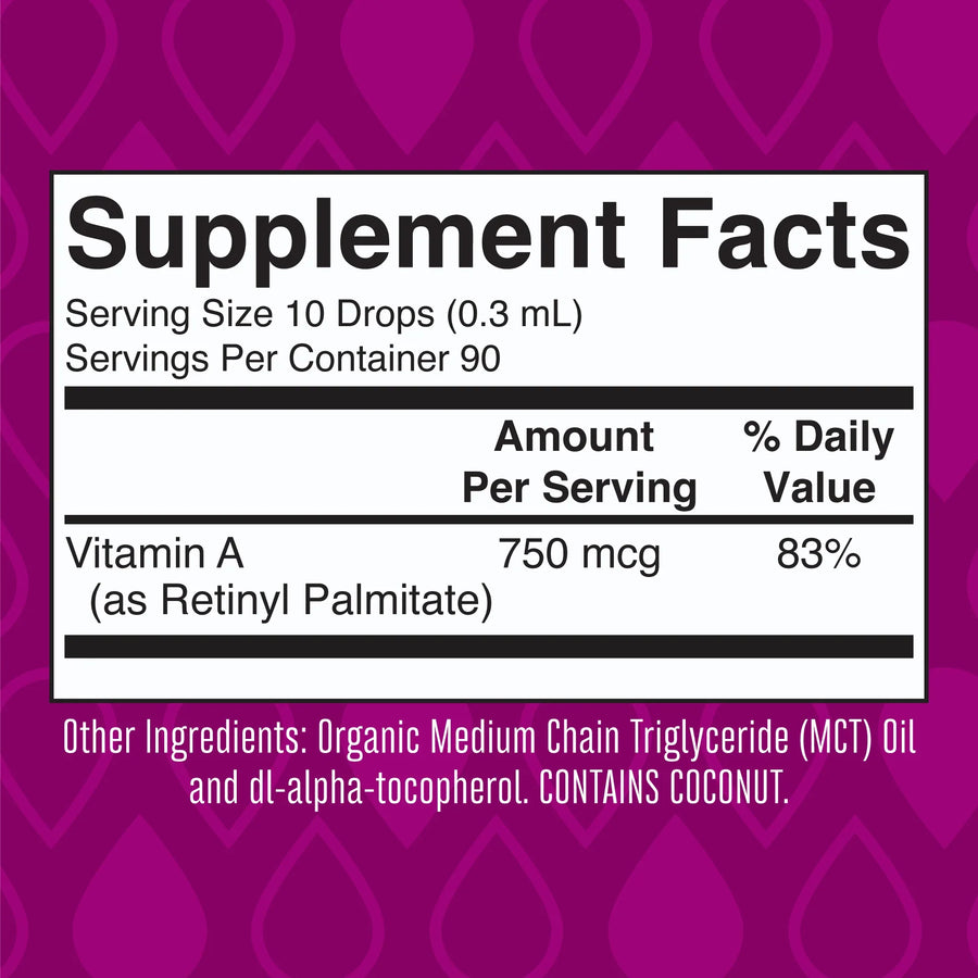 Gotas líquidas orgánicas de vitamina A (30ml) / Vitamin A Drops, Unflavored, Org,(1oz)